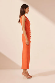 Lani Asymmetrical Gathered Midi Dress - Hibiscus - Lulu & Daw - Shona Joy - dress, new arrivals, new arrvials, shona joy - Lulu & Daw - Australian Fashion Boutique