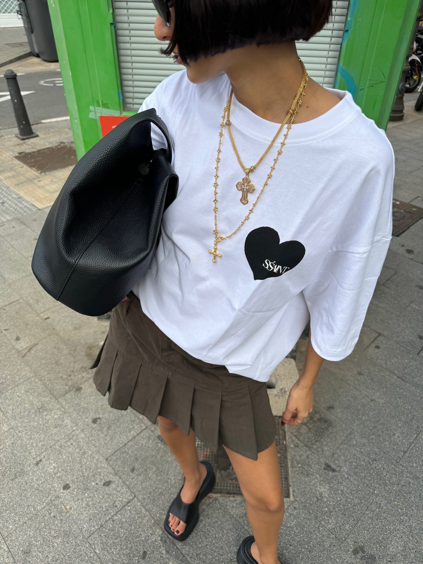 Ssaint Heart White Tee - Black