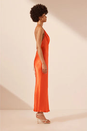 Mia Contrast Plunged Double Strap Midi Dress - Red Orange / Hibiscus - Lulu & Daw - Shona Joy - dresses, new arrivals - Lulu & Daw - Australian Fashion Boutique