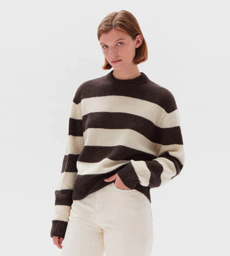 Mila Stripe Brushed Knit Cocoa/Cream Stripe - Lulu & Daw - Assembly Label -  - Lulu & Daw - Australian Fashion Boutique