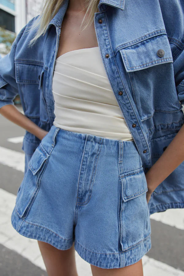 Stella Patch Pocket Shorts - Mid Blue - Lulu & Daw - Shona Joy - - Lulu & Daw - Australian Fashion Boutique