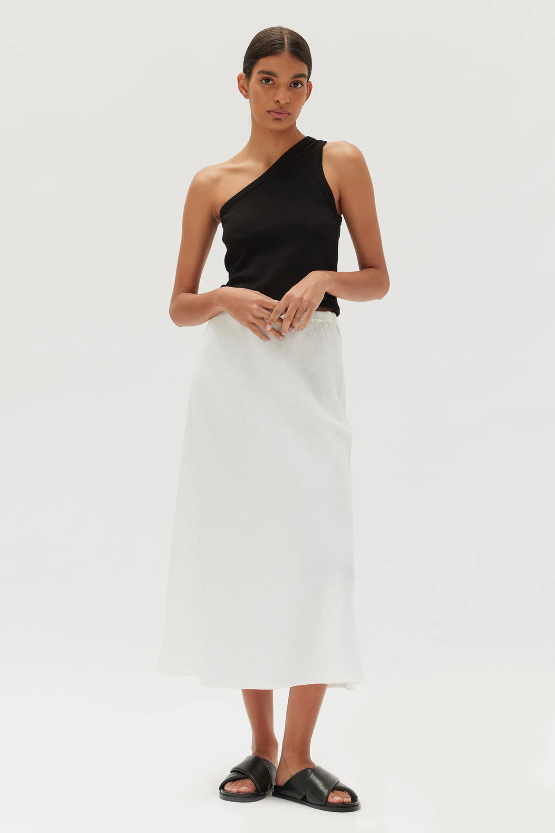 Stella Linen Bias Skirt White – Lulu Daw - Main Image