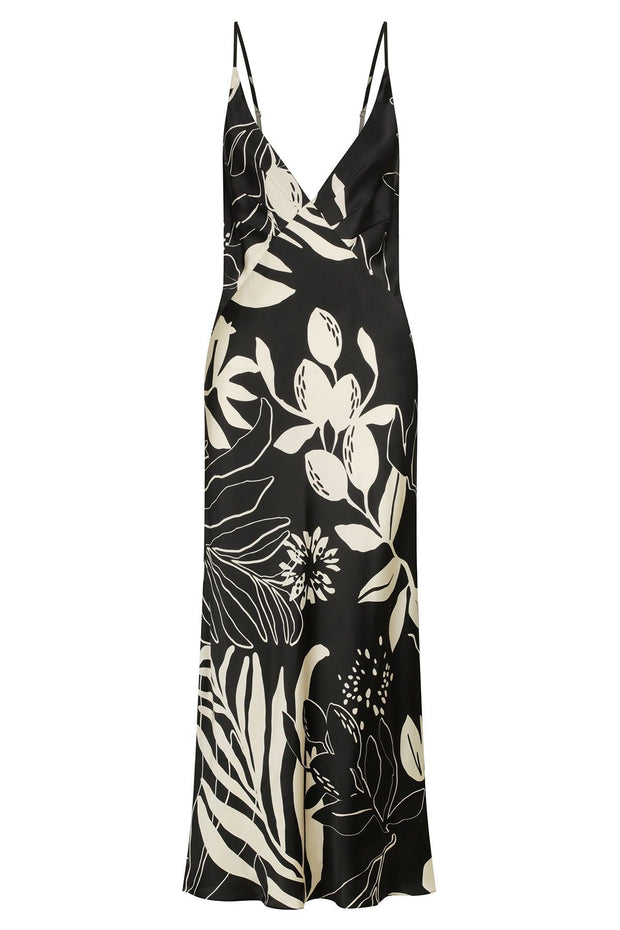 Capri Silk Plunged Midi Dress - Black/Cream - Lulu & Daw - Shona Joy - dress, shona joy, Silk - Lulu & Daw - Australian Fashion Boutique