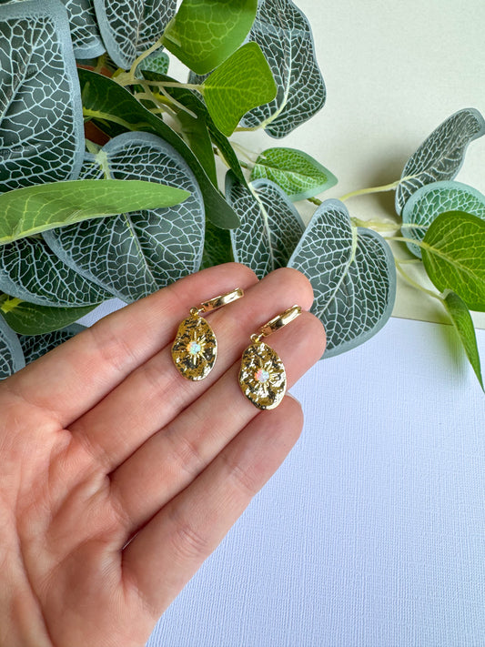 Kiara Jade - Gold Oval Opal Huggies
