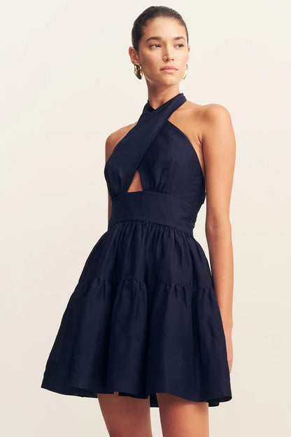 Celeste Tiered Halter Dress - Midnight