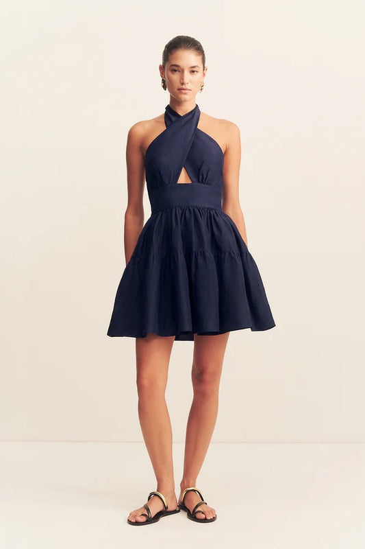 Celeste Tiered Halter Dress - Midnight