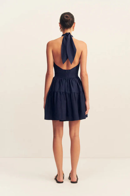 Celeste Tiered Halter Dress - Midnight