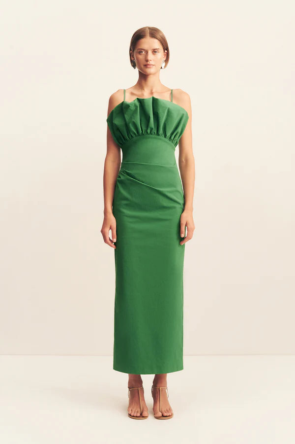 Campbell Bubble Bodice Midi Dress - Abundant Green