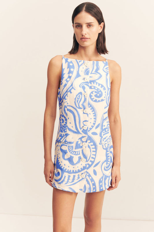 Square Neck Mini Dress - Ultramarine Paisley