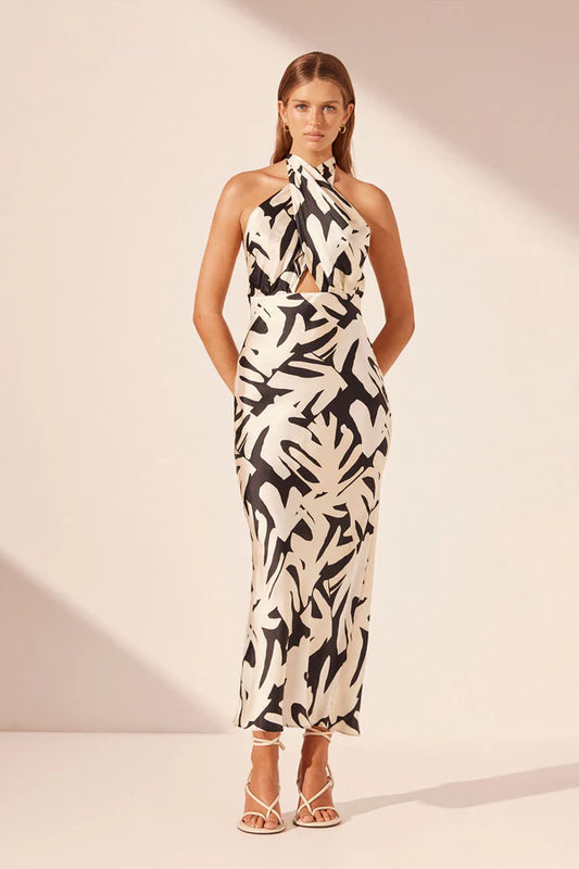 Micah Silk Cross Front Halter Bias Midi Dress - Lulu & Daw - Shona Joy - dresses, new arrivals, new arrvials, shona joy, Silk - Lulu & Daw - Australian Fashion Boutique