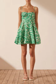 Arosa Corded Circle Mini Dress - Tree Green/Ivory | Australian Tropical Fashion | Lulu & Daw Darwin