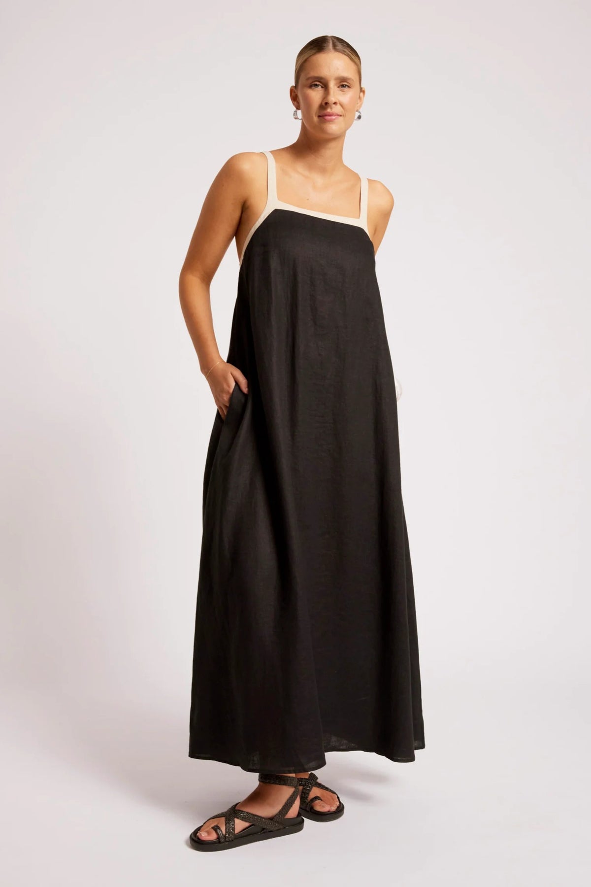 Eb & Ive Maris Splice Tank Maxi Dress - Black/Tusk