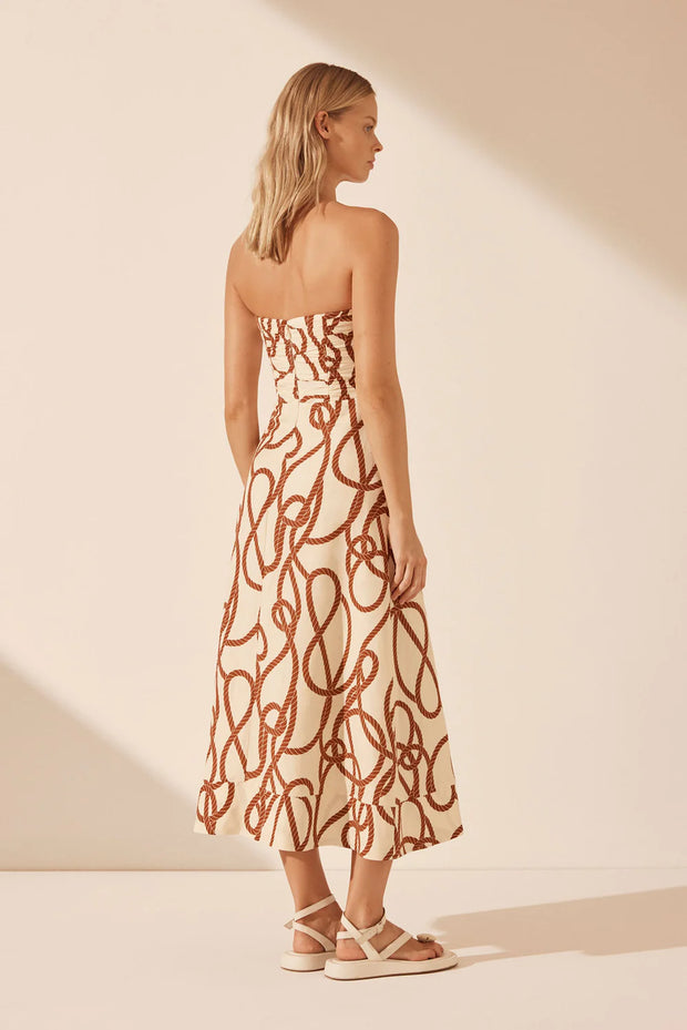 Mouillage Linen Strapless Cut Out a Line Midi Dress - Lulu & Daw - Shona Joy - dress, shona joy - Lulu & Daw - Australian Fashion Boutique