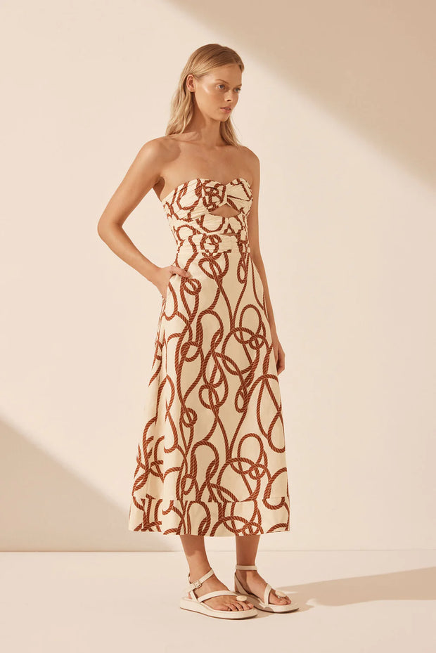 Mouillage Linen Strapless Cut Out a Line Midi Dress - Lulu & Daw - Shona Joy - dress, shona joy - Lulu & Daw - Australian Fashion Boutique