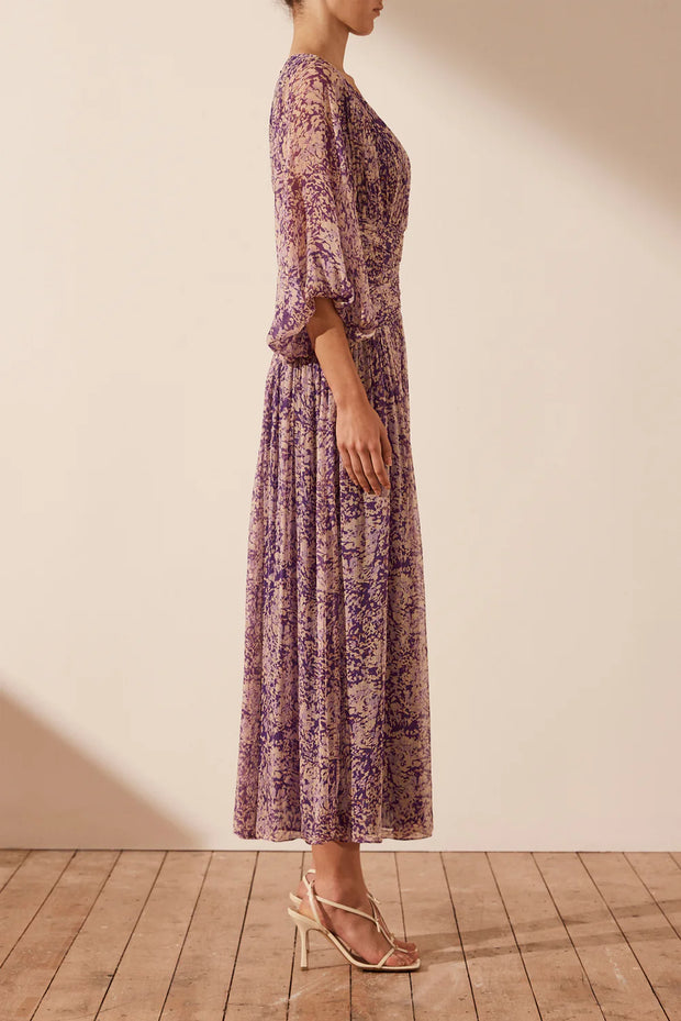Long Sleeve V Neck Midi Dress - Purple/Multi - Lulu & Daw - Shona Joy - dress - Lulu & Daw - Australian Fashion Boutique