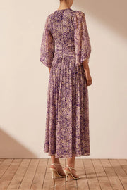 Long Sleeve V Neck Midi Dress - Purple/Multi - Lulu & Daw - Shona Joy -  - Lulu & Daw - Australian Fashion Boutique