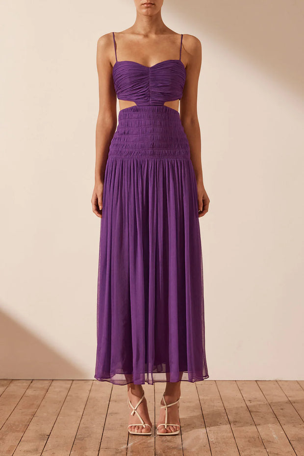Malina - Ruched Cut Out Midi Dress - Purple Pale - Lulu & Daw - Shona Joy -  - Lulu & Daw - Australian Fashion Boutique