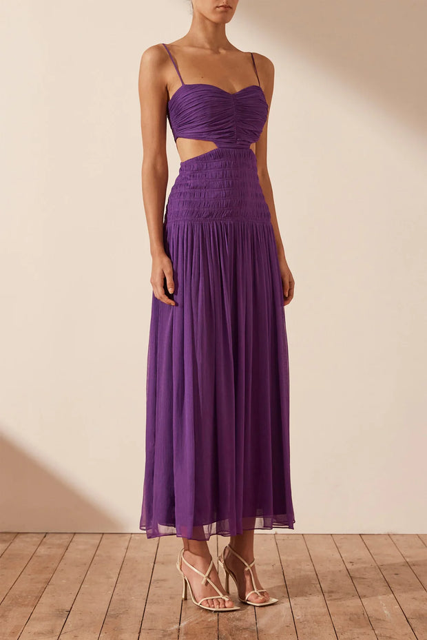Malina - Ruched Cut Out Midi Dress - Purple Pale - Lulu & Daw - Shona Joy - dress - Lulu & Daw - Australian Fashion Boutique