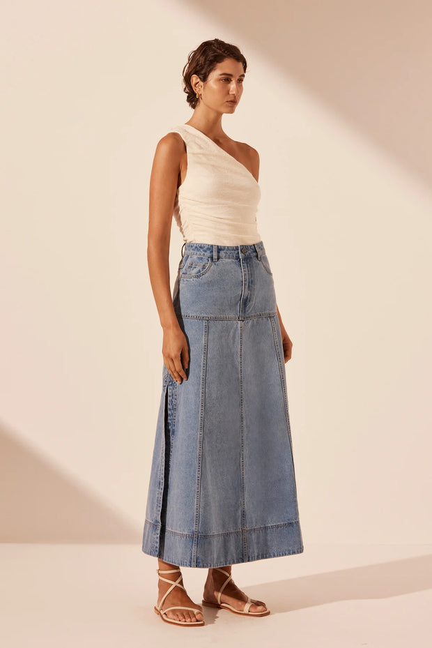 Stella Panelled Midi Skirt - Mid Blue - Lulu & Daw - Shona Joy - denim, dresses, new arrvials, shona joy - Lulu & Daw - Australian Fashion Boutique