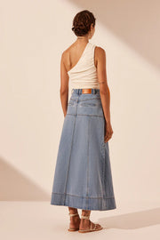 Stella Panelled Midi Skirt - Mid Blue - Lulu & Daw - Shona Joy - denim, dresses, new arrvials, shona joy - Lulu & Daw - Australian Fashion Boutique