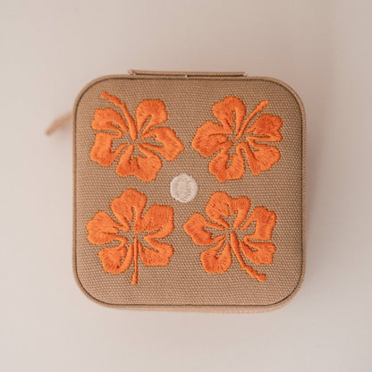 Travel Jewellery Case in Ochre Linen