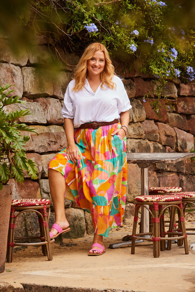 Tropicana Tiered Maxi Skirt - Lulu & Daw - Haven - Linen Blend, new arrvials, skirts - Lulu & Daw - Australian Fashion Boutique