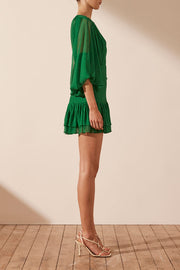 Malina Ruched Panelled Mini Dress - Tree Green - Lulu & Daw - Shona Joy - dress - Lulu & Daw - Australian Fashion Boutique