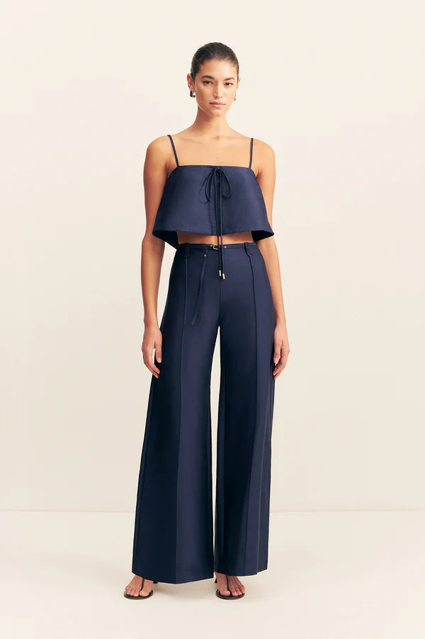 Otis Wide Leg Belted Pant - Midnight