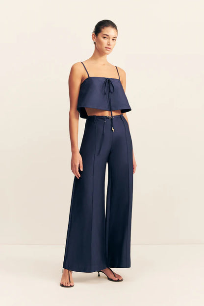Otis Wide Leg Belted Pant - Midnight