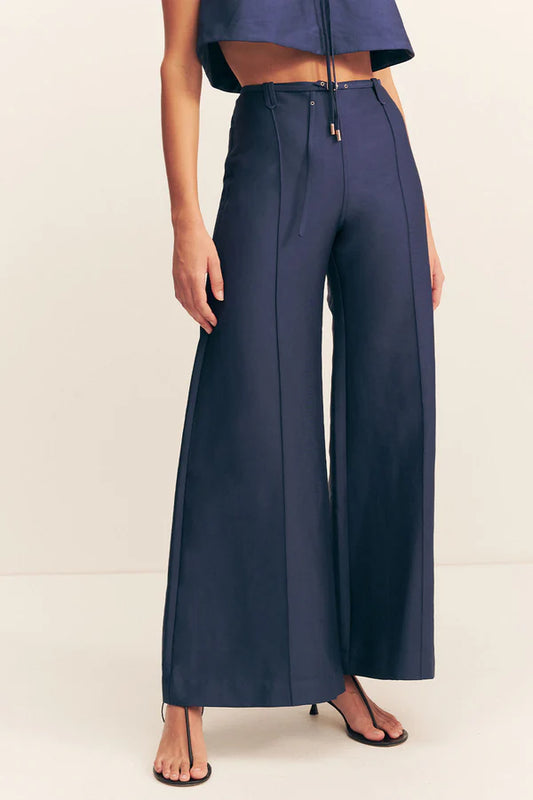 Otis Wide Leg Belted Pant - Midnight