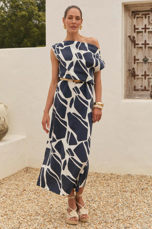 Alice Drop Shoulder Dress - Fodje Navy