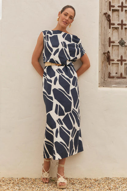 Alice Drop Shoulder Dress - Fodje Navy