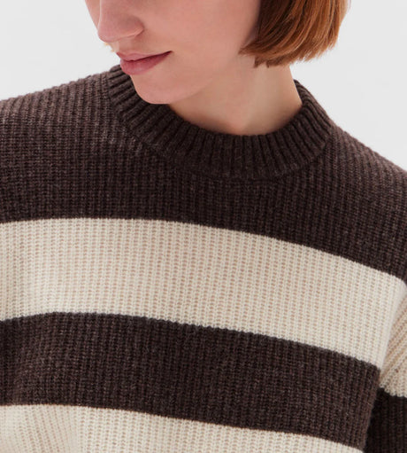 Mila Stripe Brushed Knit Cocoa/Cream Stripe - Lulu & Daw - Assembly Label -  - Lulu & Daw - Australian Fashion Boutique