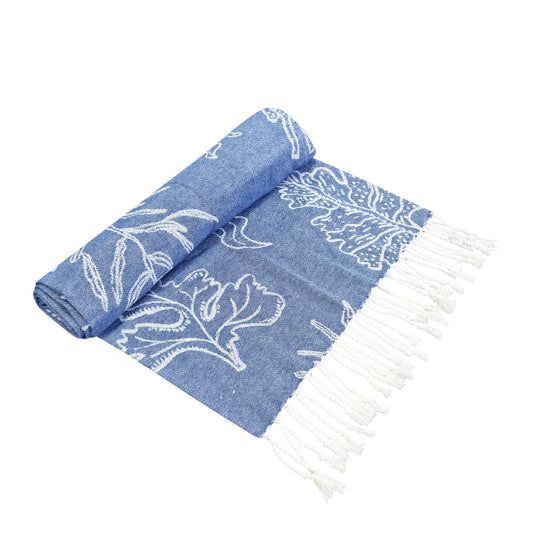 Coral Turkish Towel - Dusty Blue & White