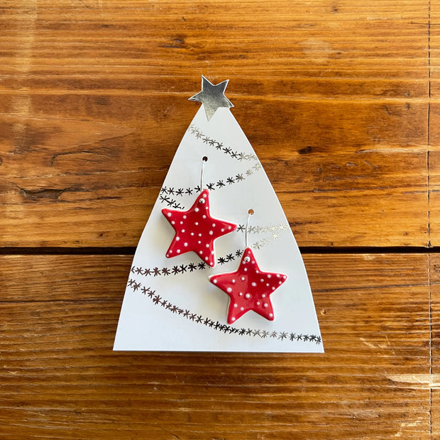 Red Spotty Christmas Star Hanging Earrings - Lulu & Daw - Paper Boat Press -  - Lulu & Daw - Australian Fashion Boutique