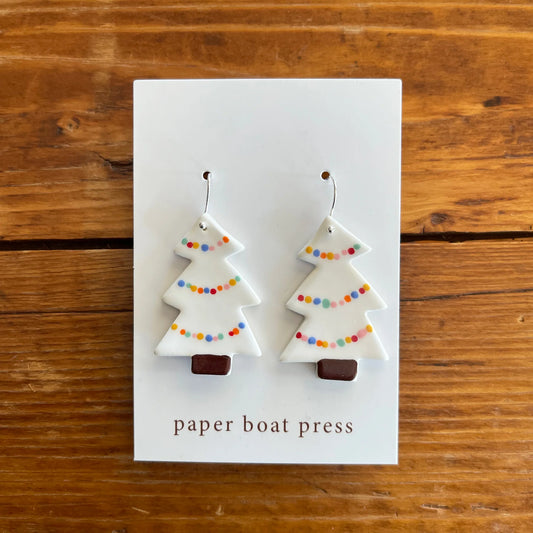 white christmas tree hanging earrings - Lulu & Daw - Paper Boat Press - new arrivals, new arrvials - Lulu & Daw - Australian Fashion Boutique