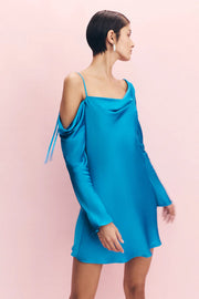 Nora Asymmetrical Long Sleeve Mini Dress - Aqua