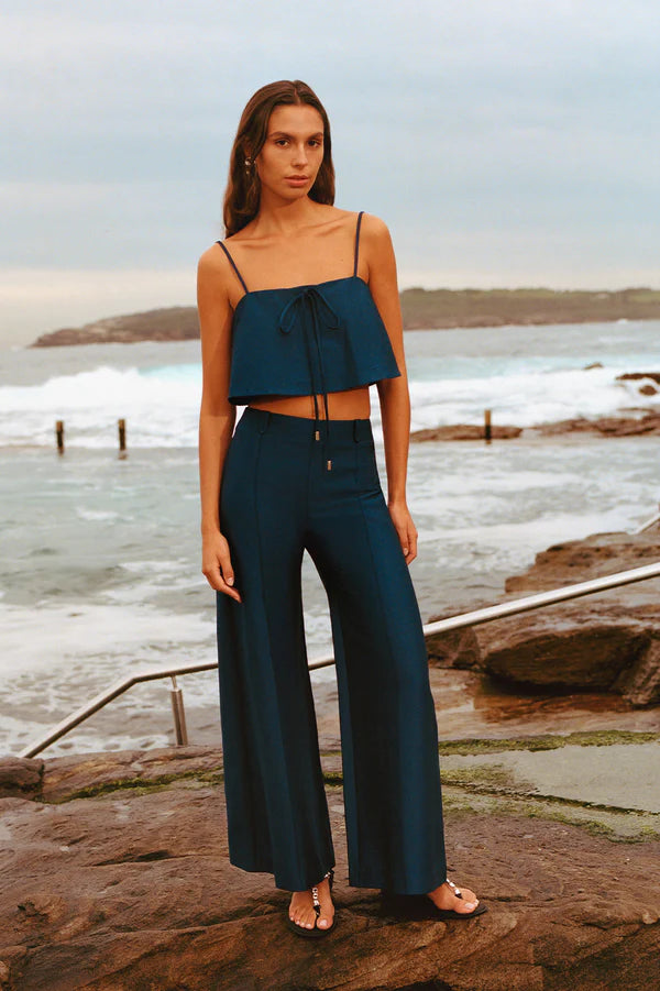 Otis Wide Leg Belted Pant - Midnight