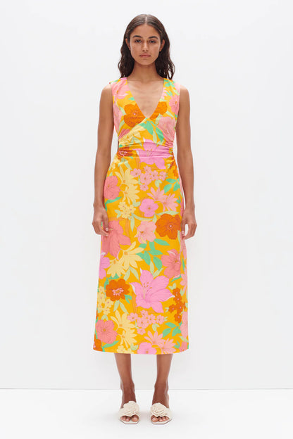 Paige Midi Dress Orange Tropic - Lulu & Daw - Ownley - cotton, linen - Lulu & Daw - Australian Fashion Boutique