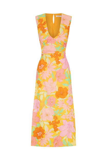 Paige Midi Dress Orange Tropic - Lulu & Daw - Ownley - cotton, linen - Lulu & Daw - Australian Fashion Boutique