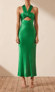 Lana Ruched Halter Midi Dress - Tree Green - Lulu & Daw - Shona Joy - new arrivals - Lulu & Daw - Australian Fashion Boutique
