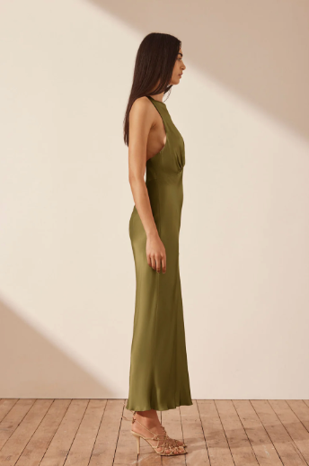 Arienzo Plunged Cross Back Midi Dress - Green Olive - Lulu & Daw - Shona Joy - new arrivals - Lulu & Daw - Australian Fashion Boutique