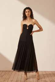 Strapless Ruched Midi Dress - Black - Lulu & Daw - Shona Joy - dress - Lulu & Daw - Australian Fashion Boutique