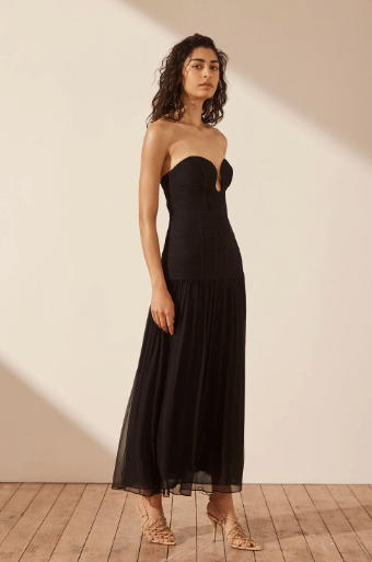 Strapless Ruched Midi Dress - Black - Lulu & Daw - Shona Joy - dress - Lulu & Daw - Australian Fashion Boutique