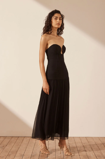 Strapless Ruched Midi Dress - Black - Lulu & Daw - Shona Joy -  - Lulu & Daw - Australian Fashion Boutique