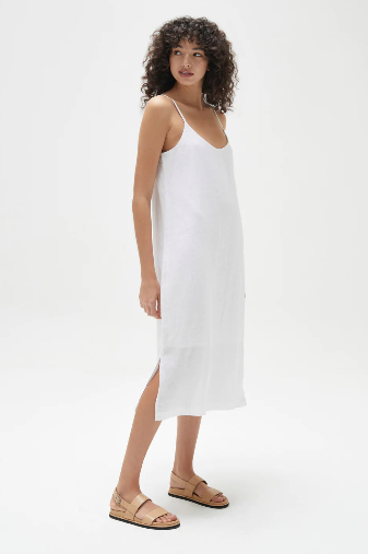 Womens Linen Slip Dress White