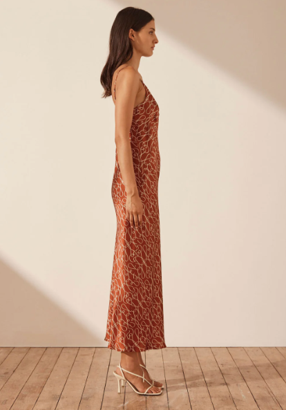 Artisti Silk Plunged Slip Midi Dress - Brick/Cream - Lulu & Daw - Shona Joy - dress - Lulu & Daw - Australian Fashion Boutique