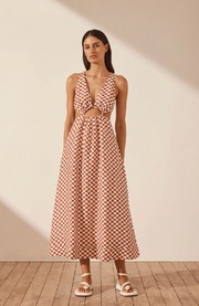 V Neck Cut Out Midi Dress - Brick/Cream - Lulu & Daw - Shona Joy -  - Lulu & Daw - Australian Fashion Boutique