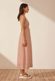 V Neck Cut Out Midi Dress - Brick/Cream - Lulu & Daw - Shona Joy -  - Lulu & Daw - Australian Fashion Boutique
