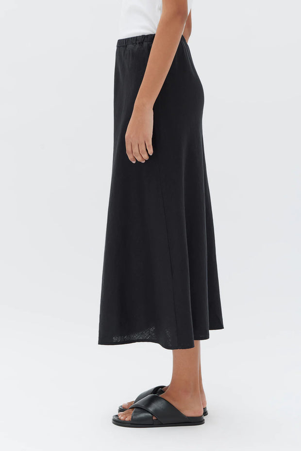 Stella Linen Bias Skirt Black
